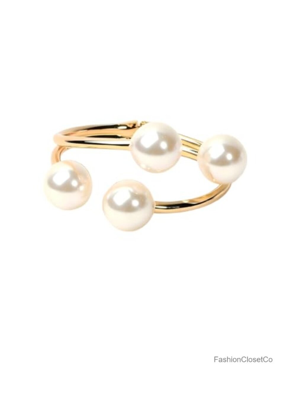 14K Gold Plated Pearl Bangle Bracelet - Women's Fashion Jewelry, Double Band